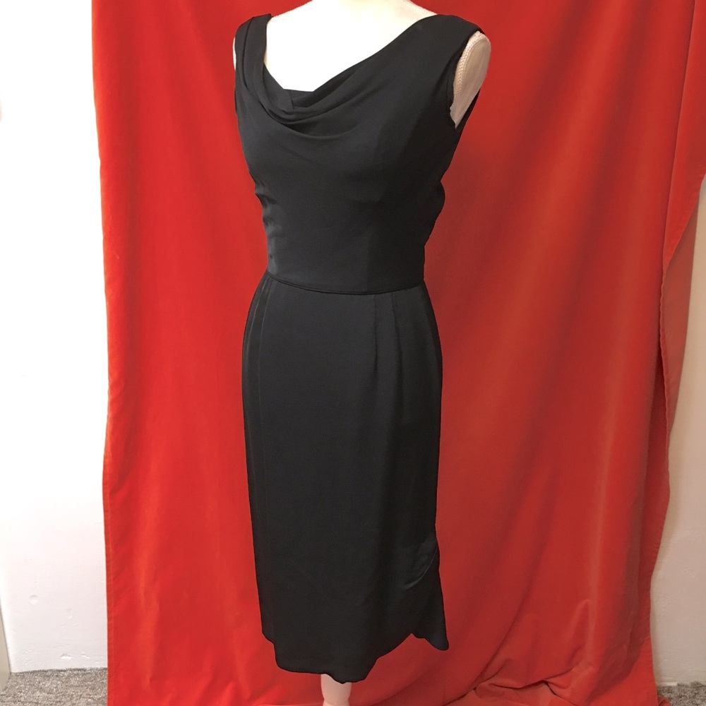 Ceil Chapman vintage 50s fitted black dress drape neck size 2-4